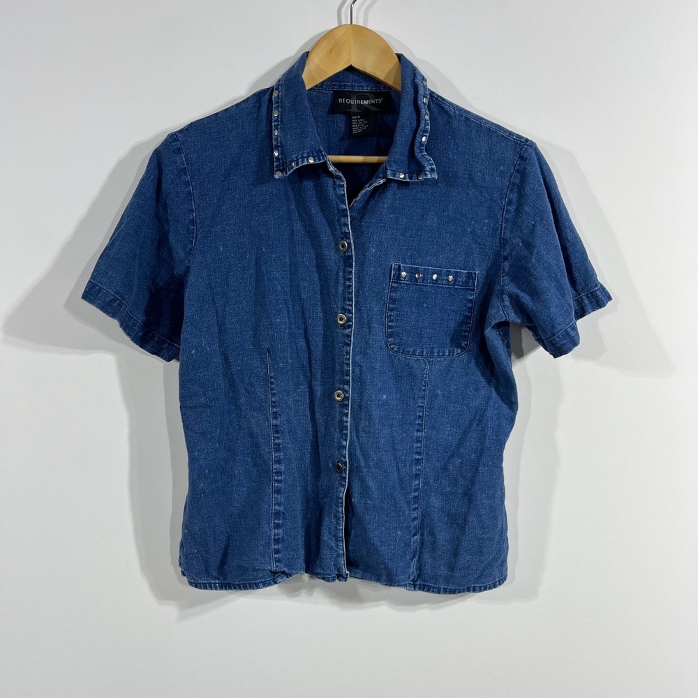 Requirements Boho Western‎ Country Linen Cotton Denim Button Down Shirt Small